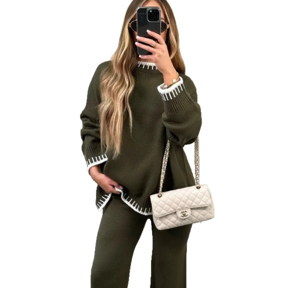 Damen oversized Strickset mit kontrastierenden Ziernähten Drune