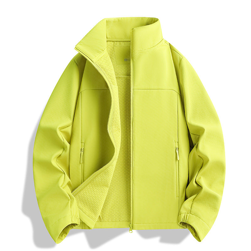 Unisex leichte Softshell-Jacke mit Fleece-Innenfutter, Stehkragen und Reißverschlusstaschen Drune