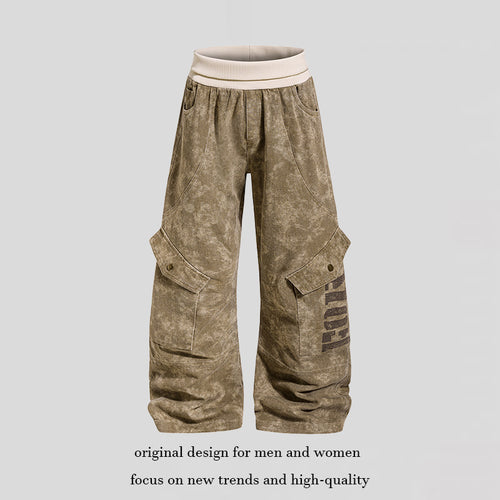 Damen Weite Cargo-Culotte-Hose mit hohem Rippbund und Utility-Taschen Drune