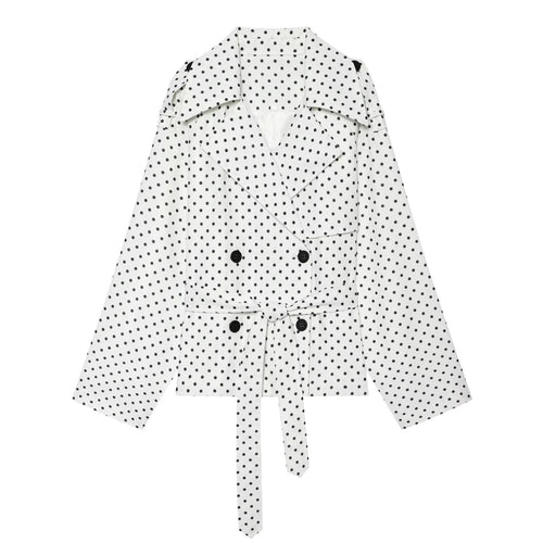 Damen Gepunkteter kurzgeschnittener Trenchcoat mit Taillengürtel und doppelreihiger Knopfleiste Drune