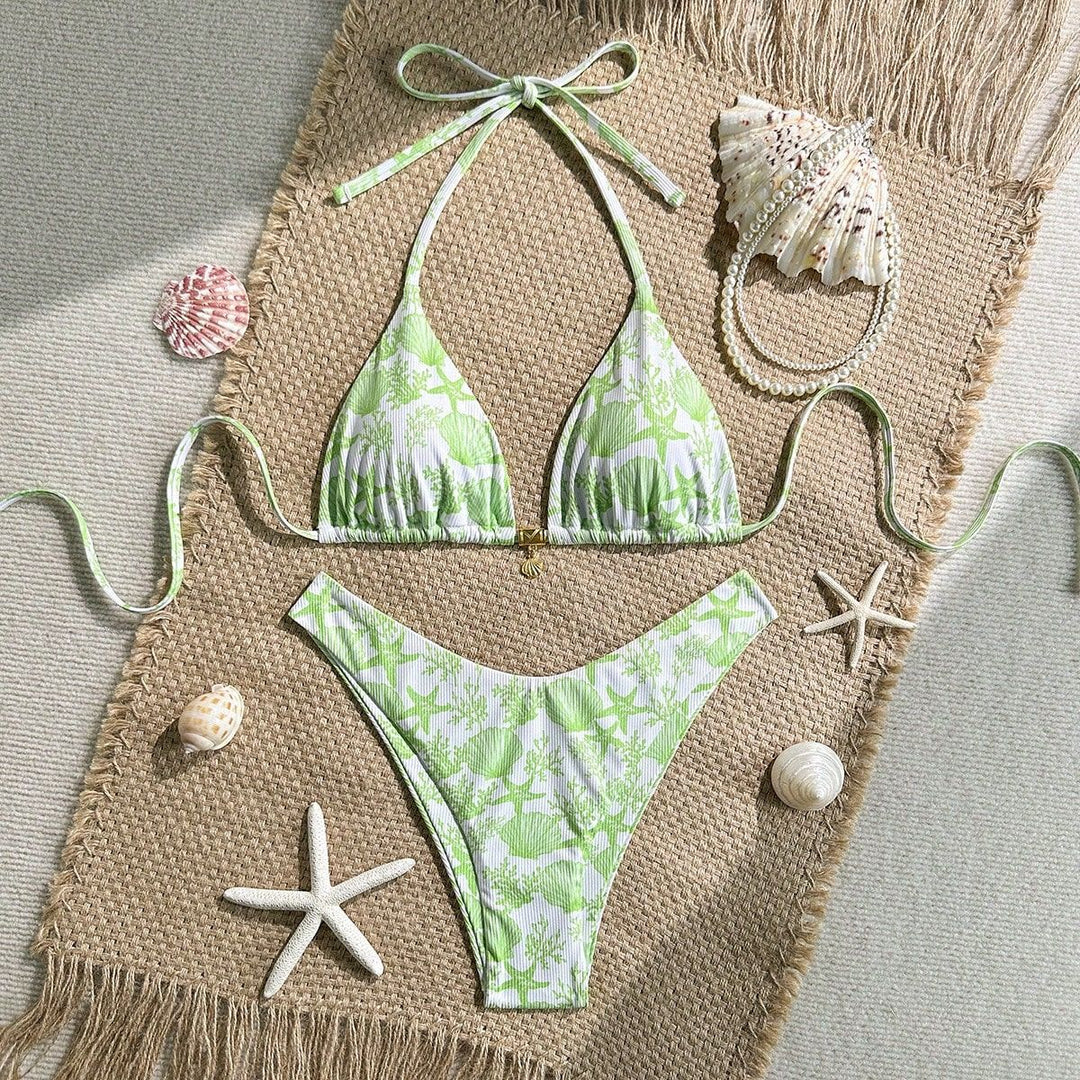 Damen Triangel-Bikini mit maritimem Korallenmuster Drune