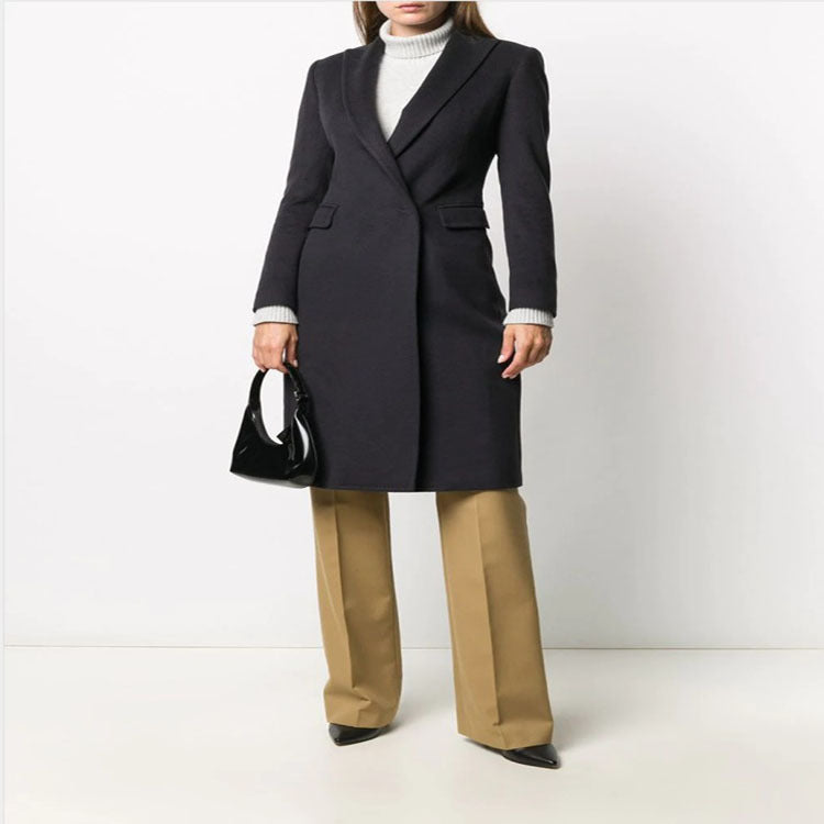 Damen Schlanker Tailoring-Longcoat mit Schalkragen, taillierter Nahtführung und verdeckter Knopfleiste Drune