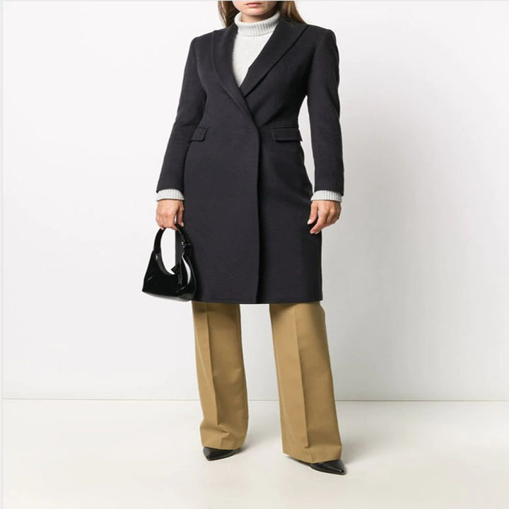 Damen Schlanker Tailoring-Longcoat mit Schalkragen, taillierter Nahtführung und verdeckter Knopfleiste Drune