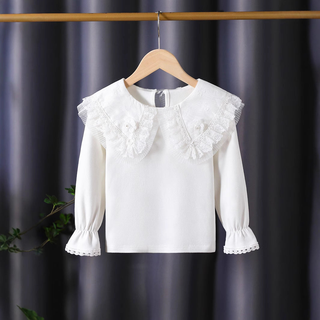 Mädchen Bluse mit üppigem Spitzenkragen und filigranen Applikationen Drune