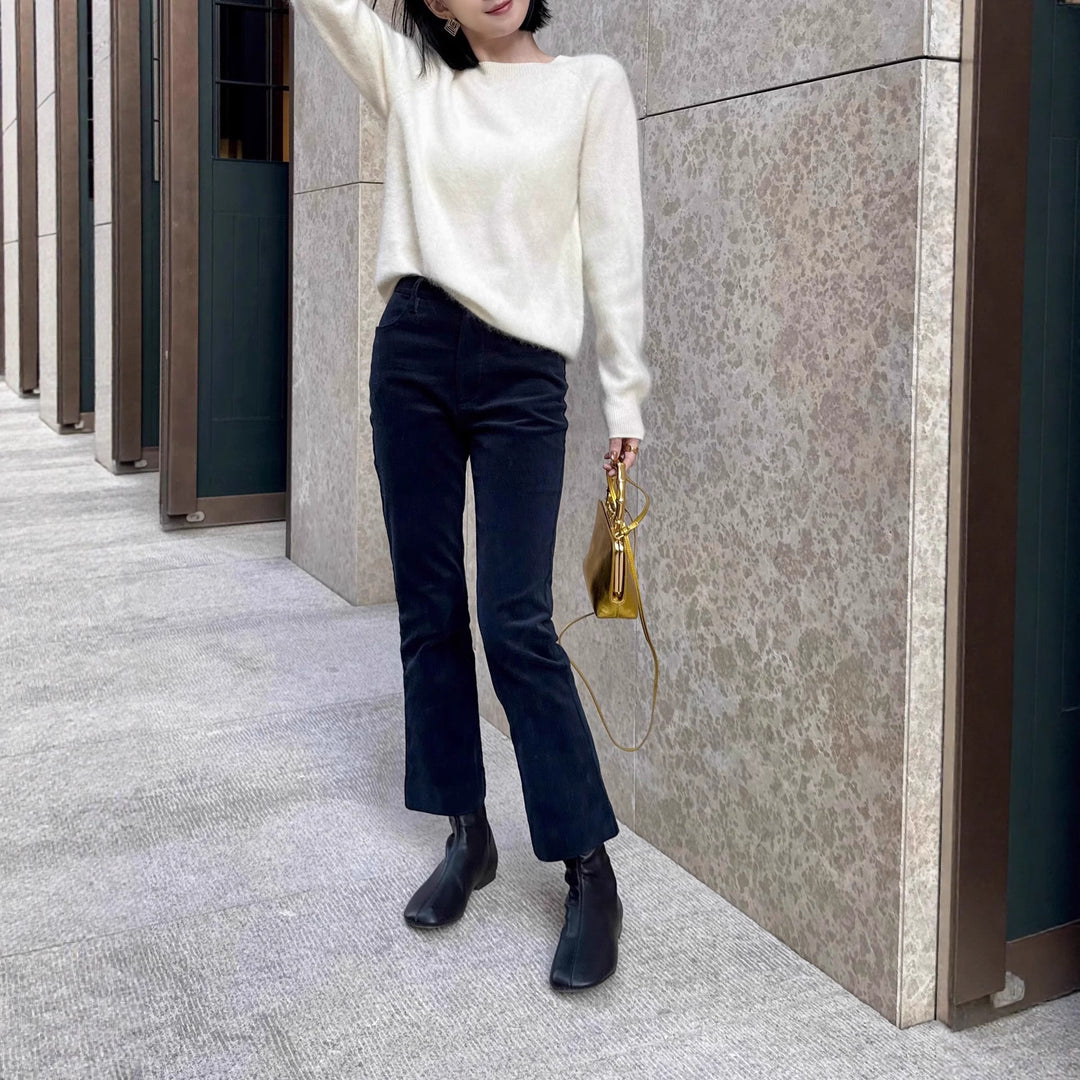 Damen Weicher Mohair‑Optik Rundhalspullover mit lockerer Passform Drune