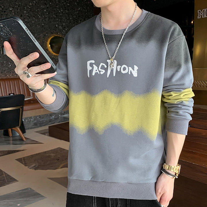 Herren Oversize Sweatshirt mit Batik-Effekt, Rundhals und Print Drune