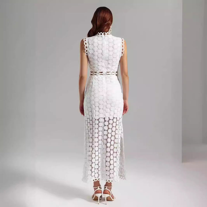 Damen Spitzen Maxikleid mit dekorativen Ausschnitten und elegantem Ansatz Drune