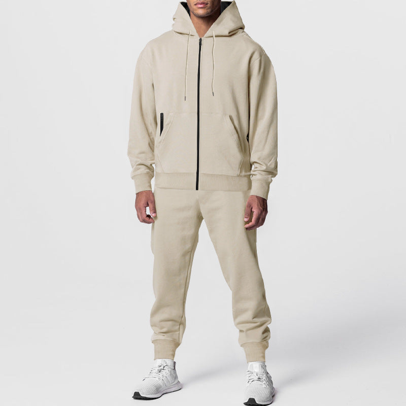 Herren nan urbanes Reißverschluss‑Hoodie mit Kängurutasche und konisch zulaufender Jogginghose Set Drune