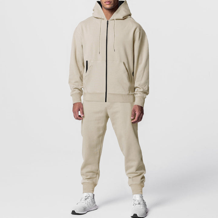 Herren nan urbanes Reißverschluss‑Hoodie mit Kängurutasche und konisch zulaufender Jogginghose Set Drune