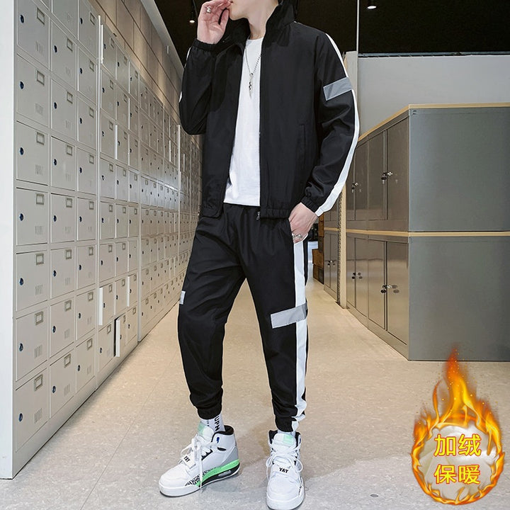 Herren Athleisure-Trackset im Retro-College-Look mit Kontraststreifen, reflektierenden Paneelen & elastischem Saum Drune