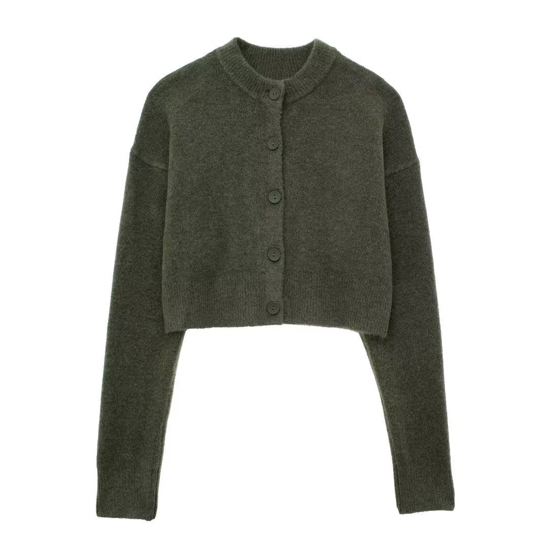 Damen cropped Strickjacke mit eleganten Knopfdetails Drune