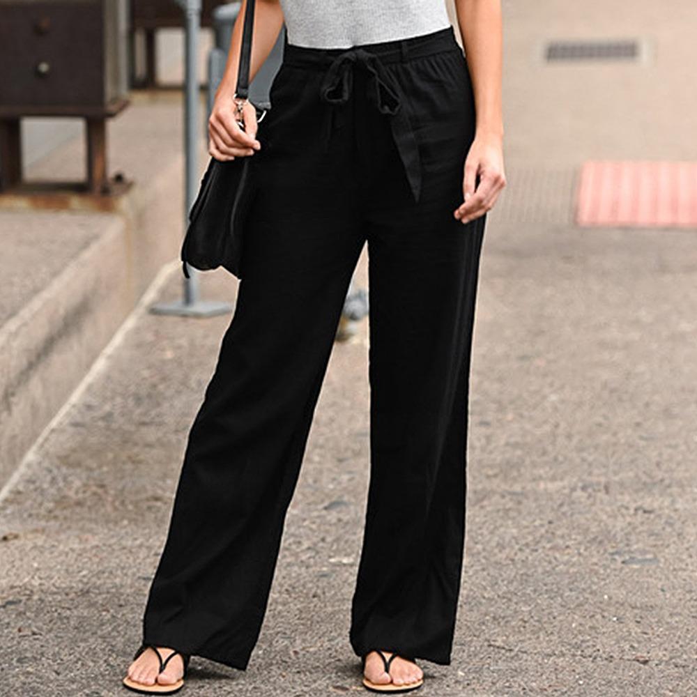 Damen Weite Lounge-Hose mit hohem Gummibund und dekorativem Bindeband Drune