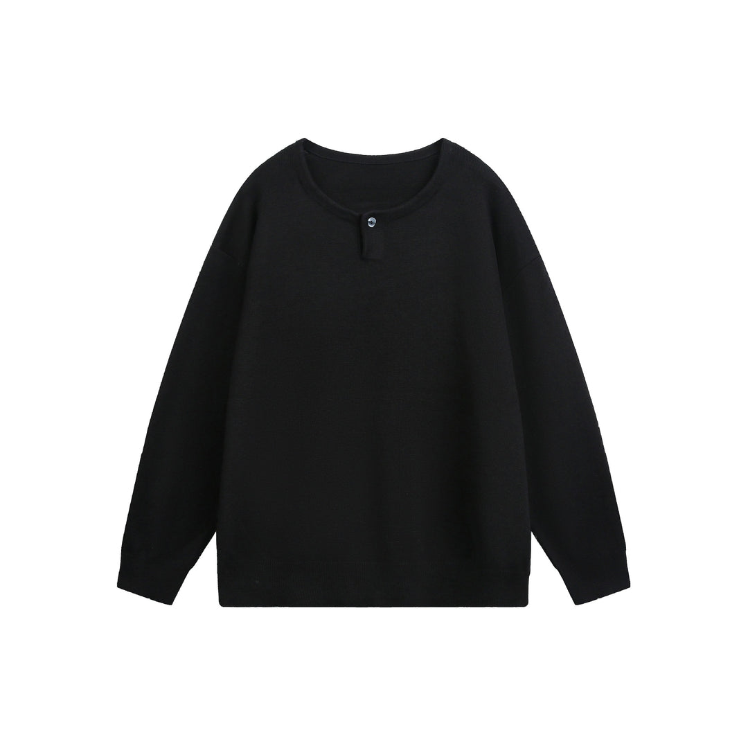 Damen Oversize-Strickpullover mit Knopfdetail am Rundhalsausschnitt Drune