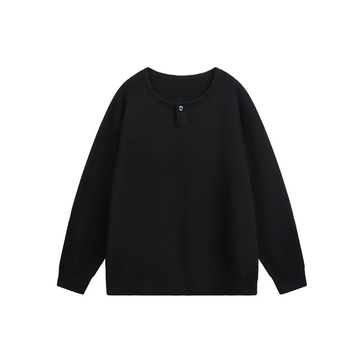 Damen Oversize-Strickpullover mit Knopfdetail am Rundhalsausschnitt Drune