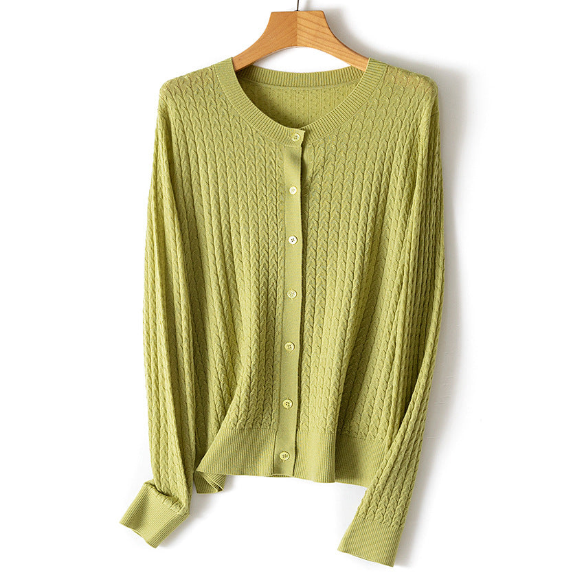 Damen Feinstrick-Cardigan mit Zopfmuster, Rundhalsausschnitt und Knopfleiste Drune