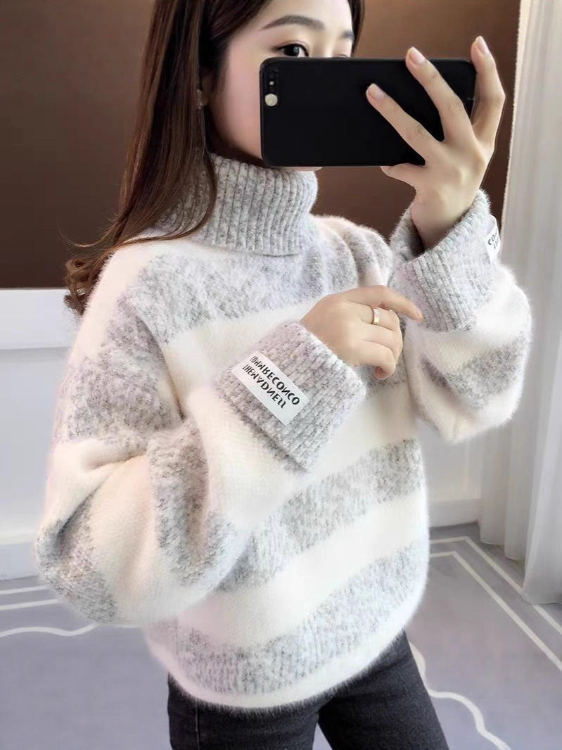 Drune | Gestreifter Rollkragen Strickpullover Für Frauen
