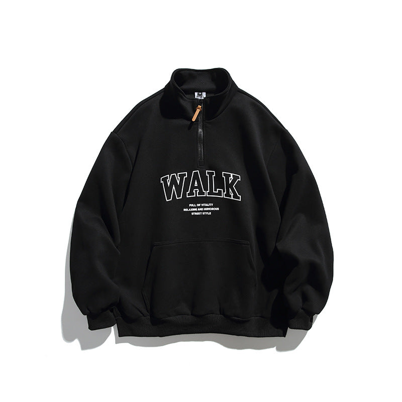 Unisex Oversize-Halbzip-Sweatshirt mit Stehkragen, Kängurutasche und Logo-Print Drune