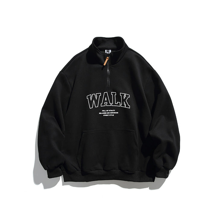 Unisex Oversize-Halbzip-Sweatshirt mit Stehkragen, Kängurutasche und Logo-Print Drune