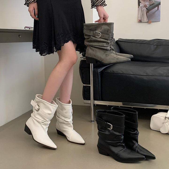 Damen Modische Stiefeletten mit Riemchen und Bequemlichkeitsdetails Drune