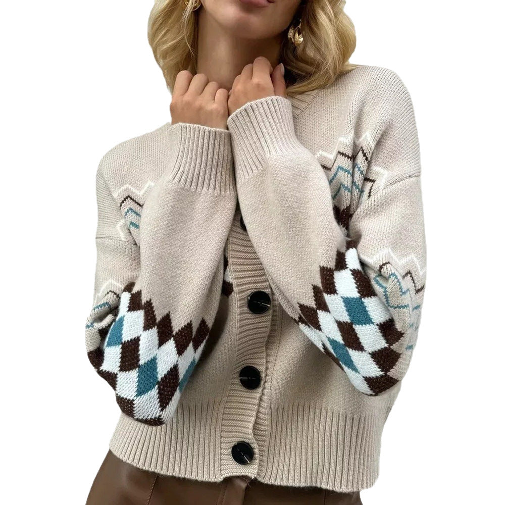 Damen Strickjacke mit modernem Rautenmuster und Knopfverschluss Drune