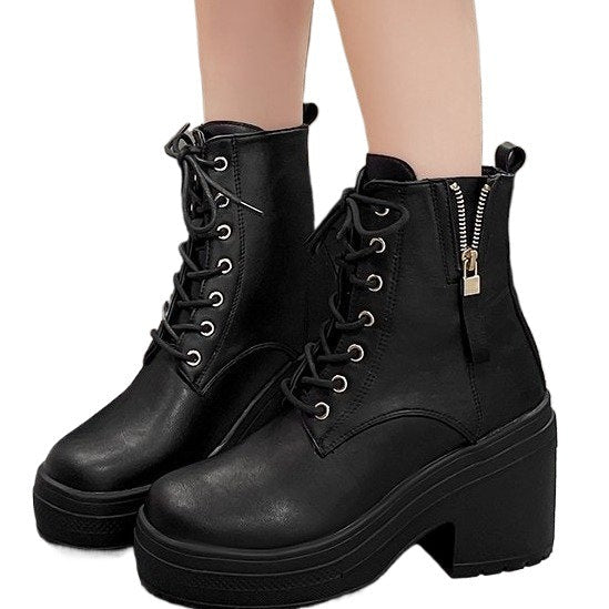 Damen Modische Plateau-Stiefel mit schnürbarer Konstruktion und robustem Profil Drune