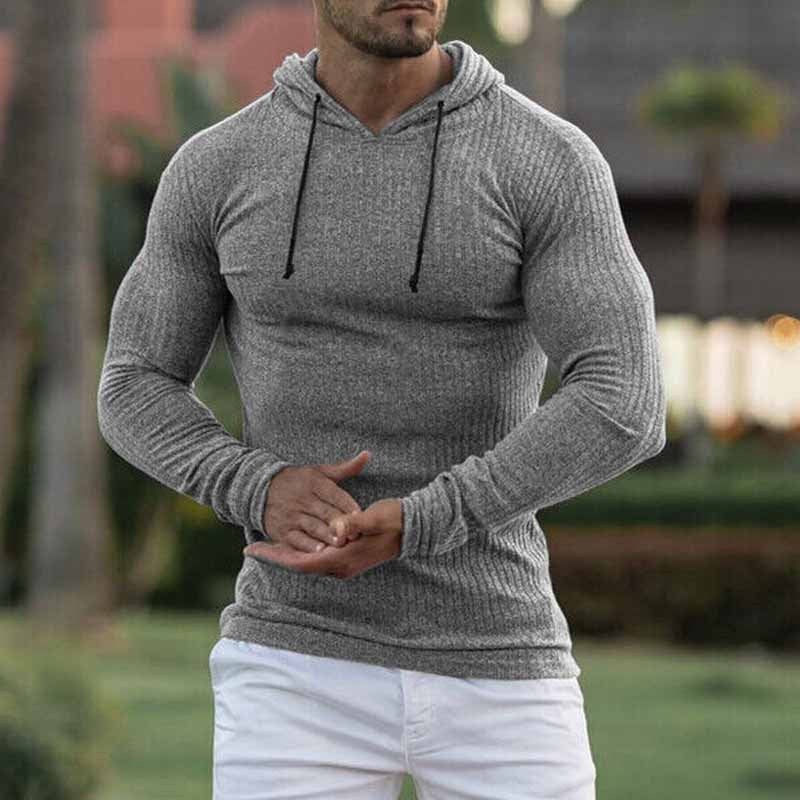 Herren Enganliegender Gerippter Kapuzenpullover aus Feinstrick Drune