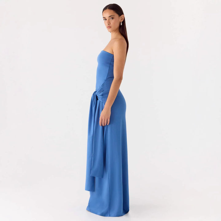 Damen Strapless Maxikleid mit elegantem Wickeldetail Drune