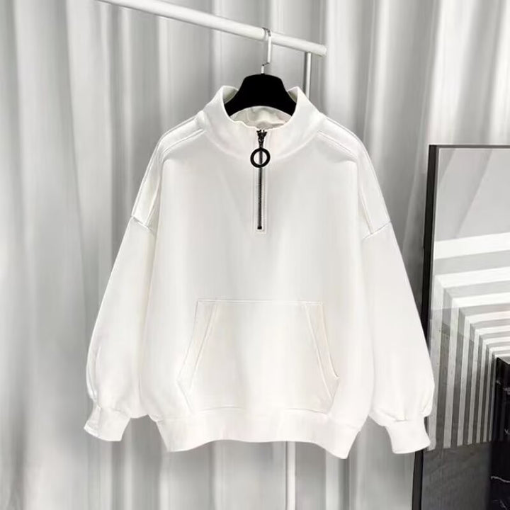 Damen Sportlicher Hochkragen Pullover mit Reißverschluss Drune