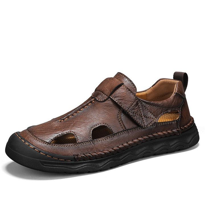 Herren Leder-Sandalen mit verstellbarem Klettverschluss und atmungsaktivem Design Drune