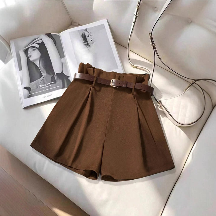 Damen Bleistiftshorts mit Gürtel und eleganten Falten Drune