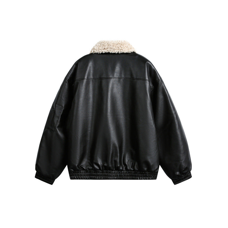 Herren Aviator-inspirierte Kunstleder‑Blousonjacke mit Teddy‑Umlegekragen und Ärmel‑Utilitytasche Drune