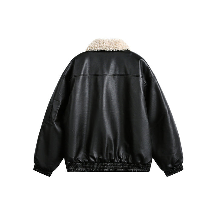 Herren Aviator-inspirierte Kunstleder‑Blousonjacke mit Teddy‑Umlegekragen und Ärmel‑Utilitytasche Drune