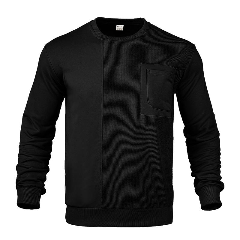 Herren nan strukturiertes Rundhals-Sweatshirt mit Brusttasche und asymmetrischem Rippenpanel Drune