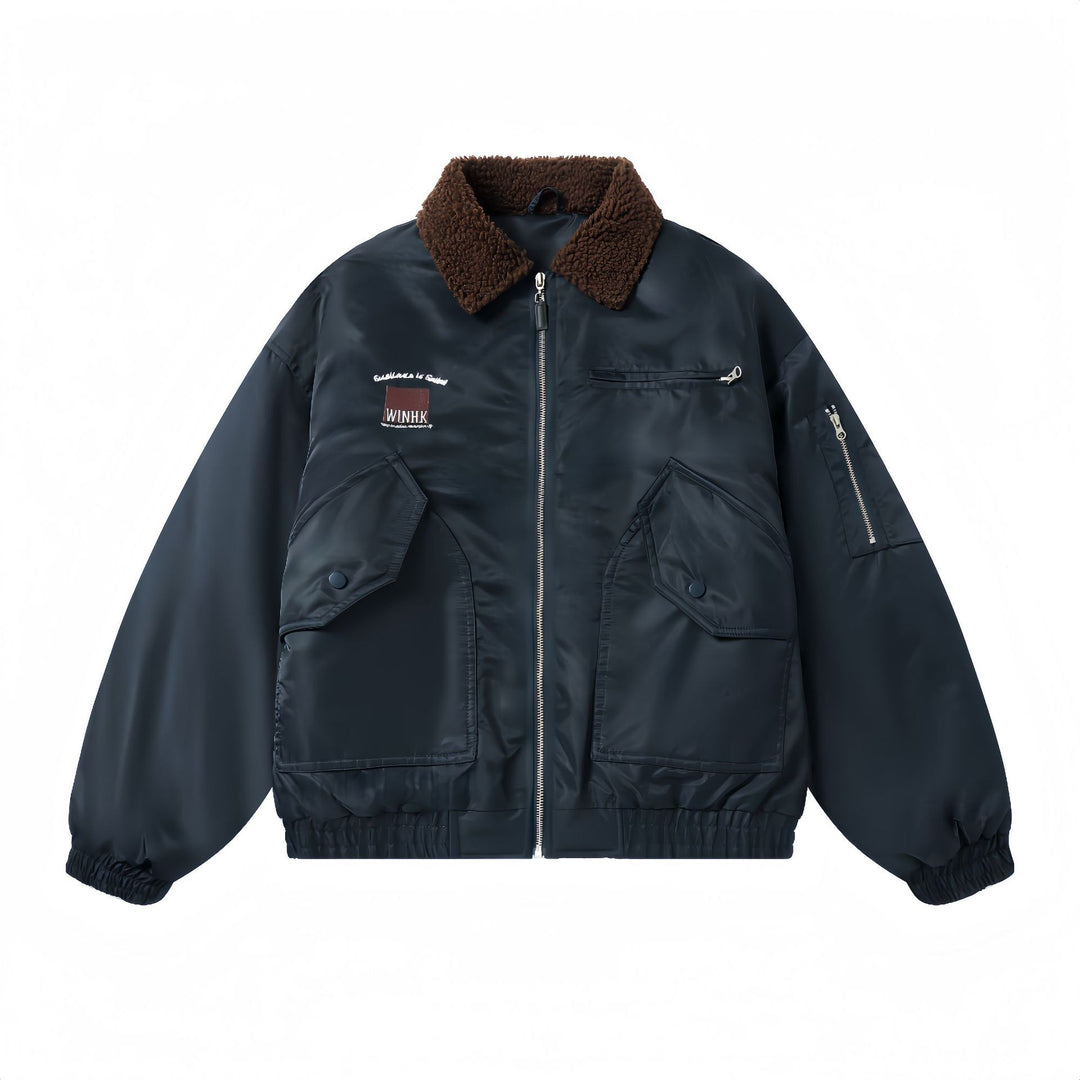 Herren Kurzer gesteppter Bomber mit Teddykragen und Multifunktionstaschen Drune