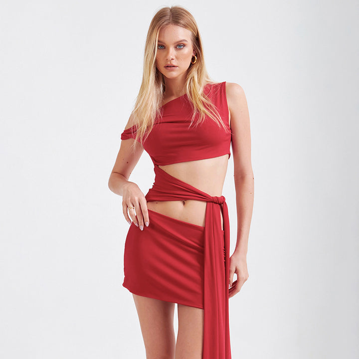 Damen modernes Wickelkleid mit raffinierter Cut-Out-Details Drune