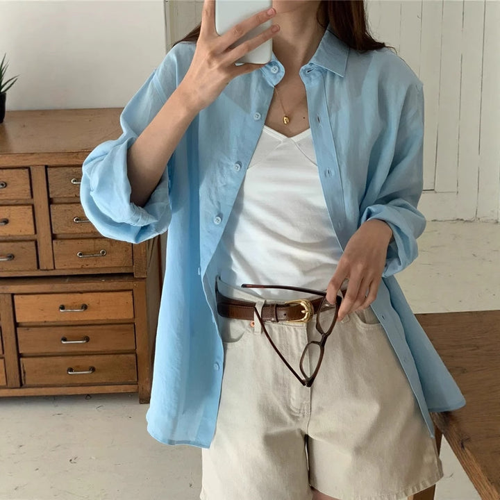 Damen Lässige Oversize-Hemdbluse mit kastiger Silhouette und krempelbaren Ärmeln Drune