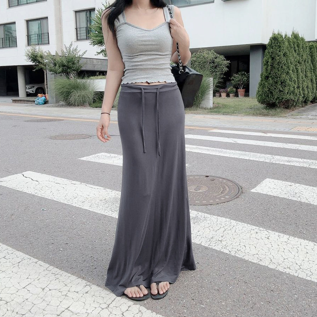 Damen nan Maxirock aus weichem Jersey mit Bindebund, hoher Taille und seitlichen Schlitzen Drune