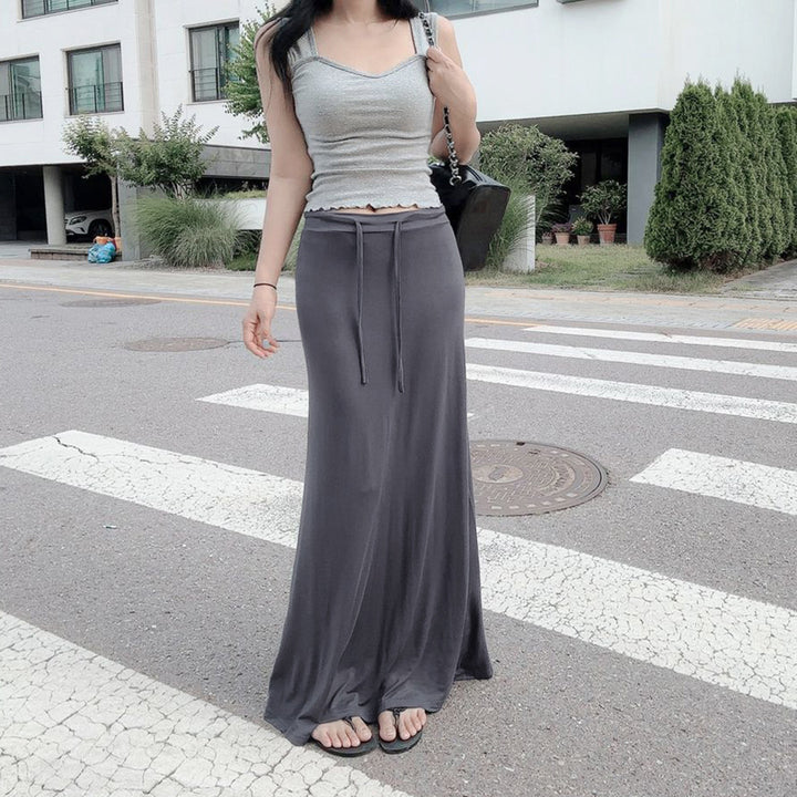 Damen nan Maxirock aus weichem Jersey mit Bindebund, hoher Taille und seitlichen Schlitzen Drune