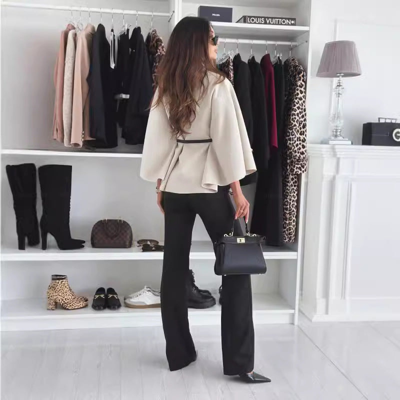 Damen Elegante Umhängetunika mit Taillengürtel und weiten Ärmeln Drune