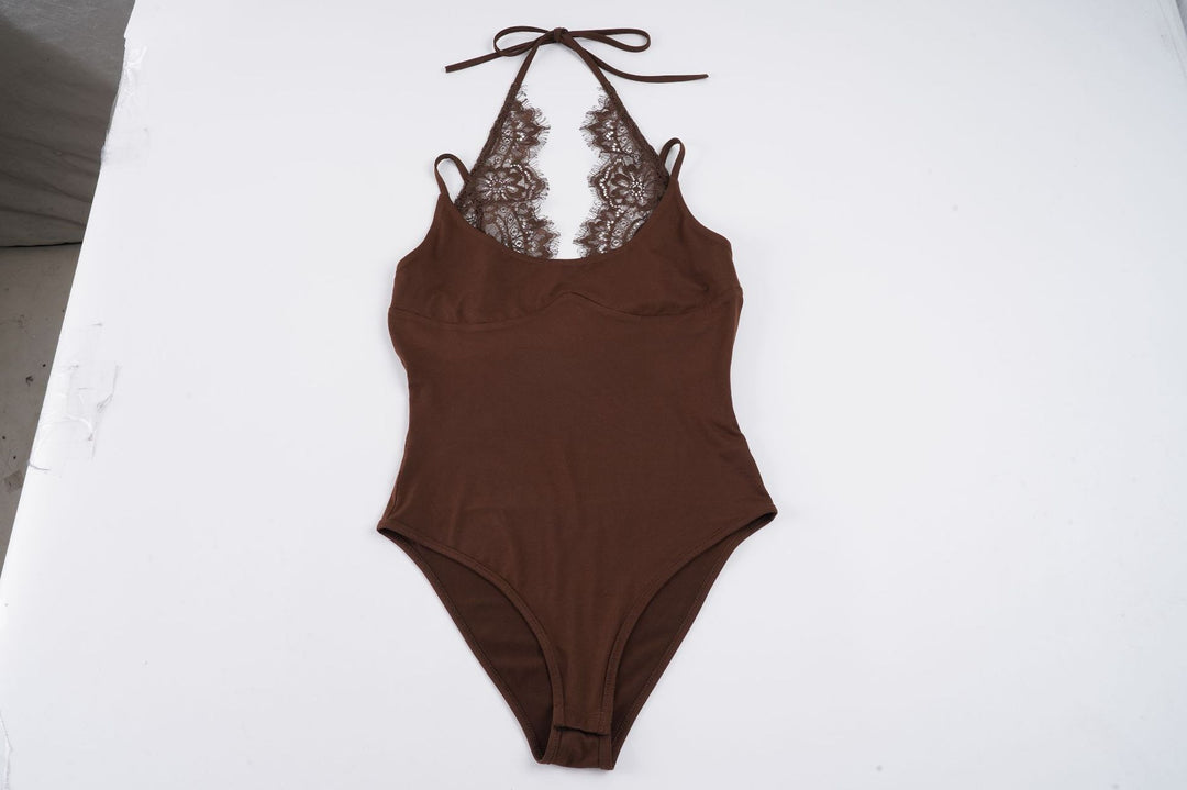 Damen Dekorativer Spitzen-Badeanzug mit zartem Trägerdesign Drune