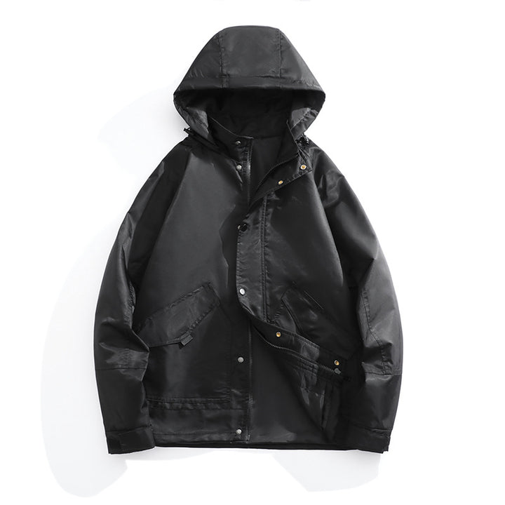 Herren Wasserabweisende Kapuzenjacke im Utility‑Stil mit Druckknopfleiste und Pattentaschen Drune