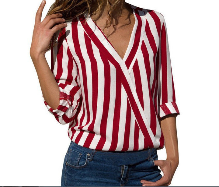 Femme Stilvolle Gestreifte Wickelbluse Drune