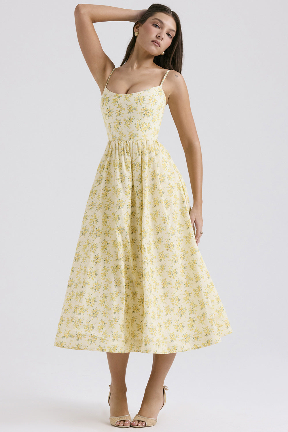 Damen Maxikleid mit floralem Print und verstellbaren Spaghettiträgern Drune