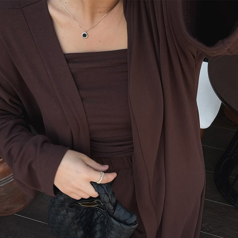 Damen Loungewear-Ensemble mit langem Kimono und schmalem Oberteil Drune
