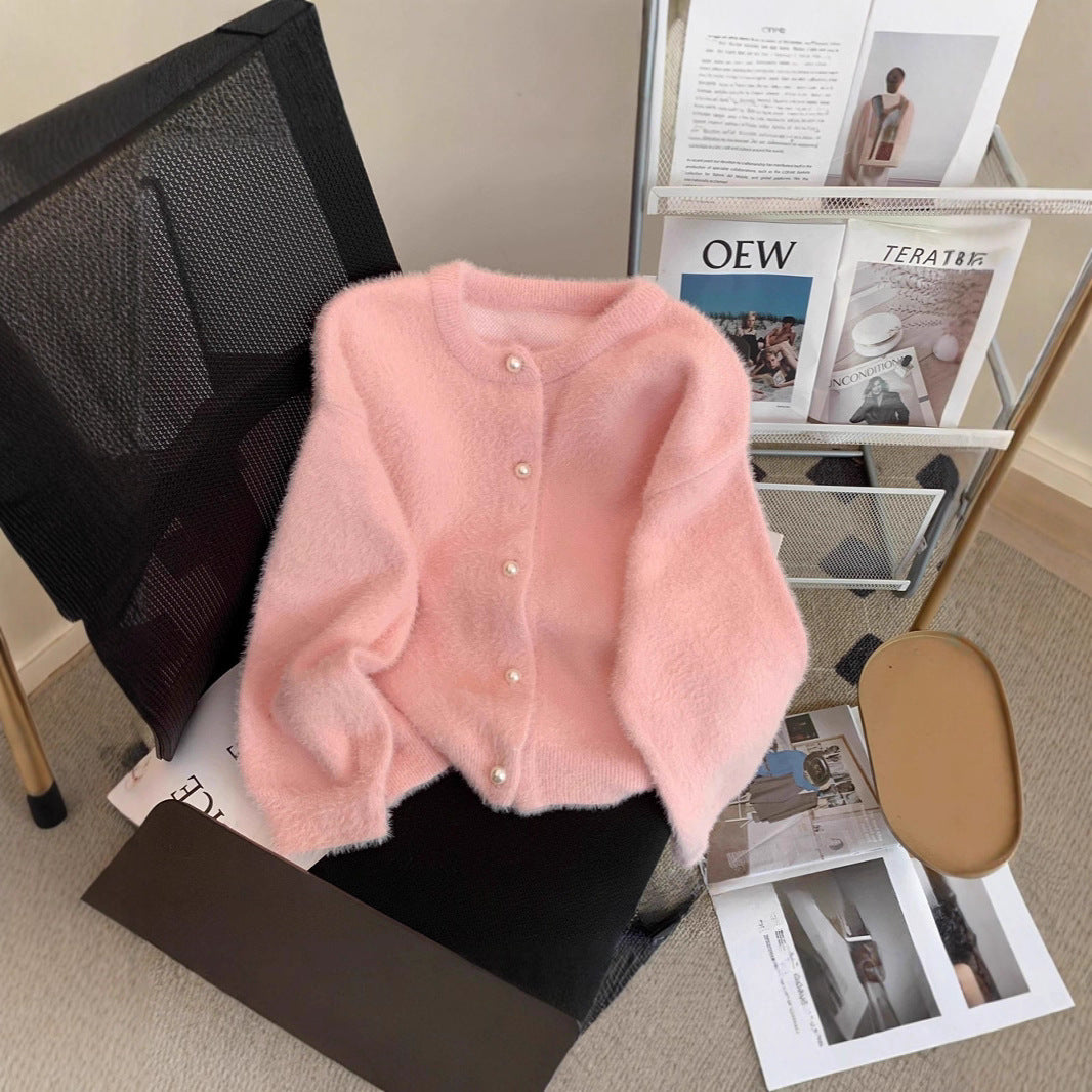 Damen Flauschige Strickjacke mit Knopfleiste Drune