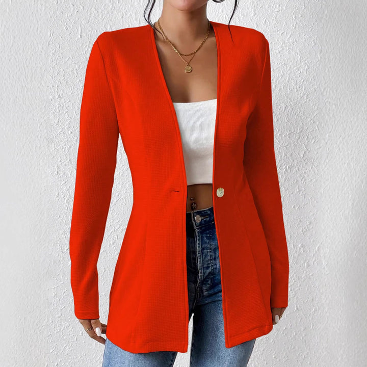 Damen Taillierter kragenloser Longblazer mit Ein-Knopf-Verschluss Drune