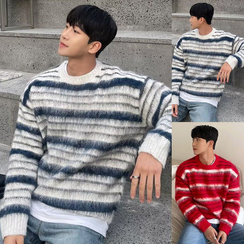 Herren Gemütlicher Grobstrickpullover mit Streifen Drune