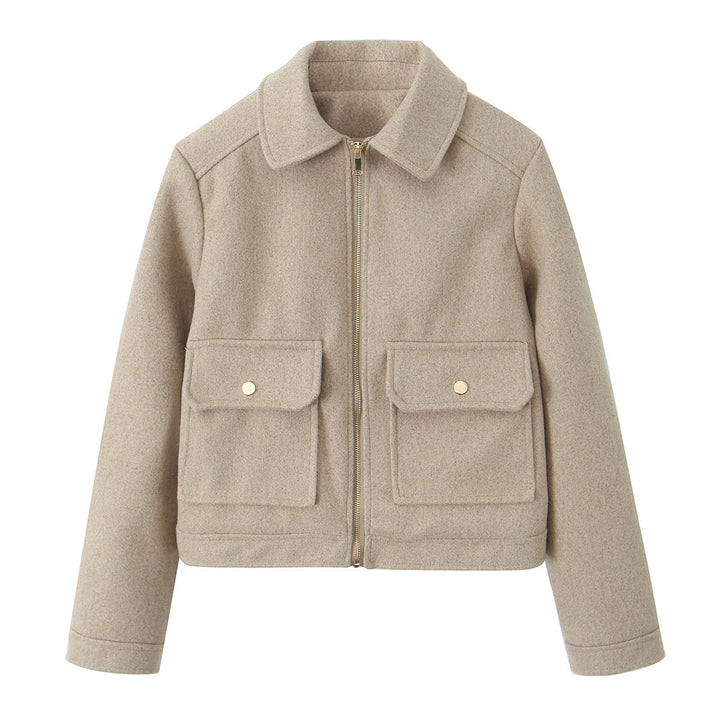 Damen Kurzjacke im Boxy‑Schnitt mit Reißverschluss, Pattentaschen und Hemdkragen Drune