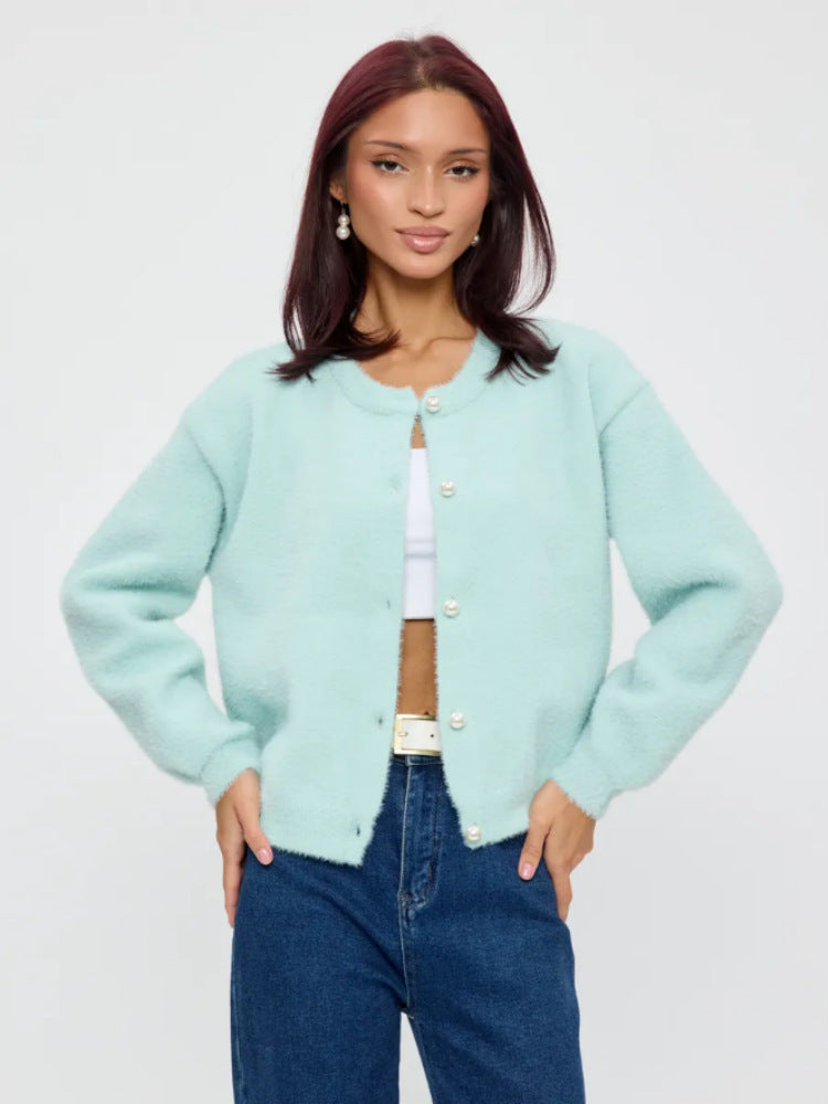 Damen Flauschiger Cardigan mit Knopfdetails Drune