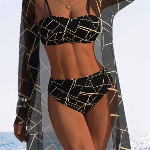 Damen Bikini-Set mit floralem Design und transparenter Strandjacke Drune